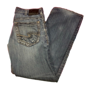 Y2K Silver Jeans Gordie Men 34x34 Tall Blue Whiskered Straight Leg Distressed